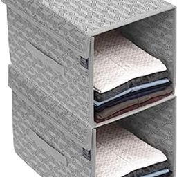 HomeStrap Non-Woven Printed Stackable Shirt Organizer With Cover Lid- Grey Pack Of 2(Shark Tank Product), 34 x 44 x 19 Centimeters-image-57
