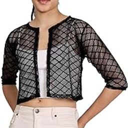 Women Jacket Style Net Koti 3/4th Sleeve Shrug-image-86