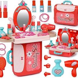 zest 4 toyz Beauty Set for Kids Girls 3 in 1 Learning Educational Make Up Suitcase Kit with Makeup Accessories Pretend Play Set Portable Suitcase Toy Gift for Girls - Pink-15