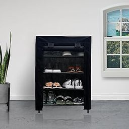RAXON WORLD® - Multipurpose Metal Storage Rack for Clothes & Shoes, Cloth Cabinet, Portable folding Racks for Home & Office (4 Layers, Black)-image-56