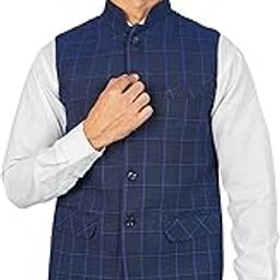 Men's Tweed Check Blue Nehru Jacket :-42/ L-image-78