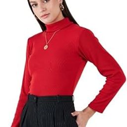Women's Cotton Solid Turtleneck Ribbed Top | Long Sleeves Stretchy Fitted Top for Women | Knitted Pullover Western T-Shirt-image-11