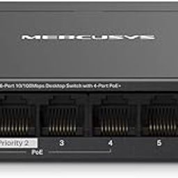 Mercusys MS106LP 6-Port 10/100Mbps Desktop Switch with 4-Port PoE+ Network Hub|2× Uplink Ports|Long-Range |PoE Auto Recovery | Plug and Play|Durable Metal Casing-24