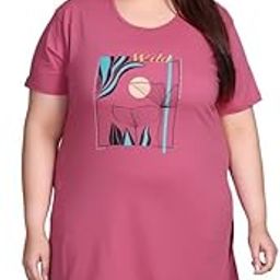 Women's Plus Size Cotton Mid Length Chest Print T-Shirt with Pocket-image-95