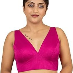 Women's Dupion Raw Silk Sleeveless V Neck Sabyasachi Cut Readymade Saree Blouse Padded Stitched Lining Designer Indian Festive Blouse | S4-image-31