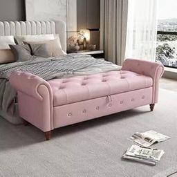 MTK WOOD PLAZA.Aleila Upholstered Flip Top Storage Bench Sofa Bench couchbench Ottoman Bench Puff Puffy foodstuff foodstool nilhed for livingroom Bedroom Office guestroom (Pink)-image-12