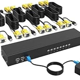 Switch 8 Ports - KVM Switch with Remote, USB VGA KVM Switcher 8 Computers Share 1 Monitor 4 USB 2.0 Hubs, Keyboard Mouse Printer, 8 VGA Cables 1 Desktop Controller 1 IR Remote-7