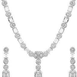 Rhodium Plated Cubic Zirconia Studded Necklace Set - Ideal for Weddings, Parties & Special Occasions-image-1