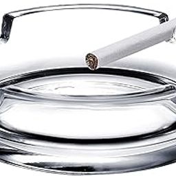 DESCTIDY Clear glass Ashtray Round Cigar Cigarette Table Top Ash Tray Indoor Outdoor Home Decor - Set Of (1)-image-20