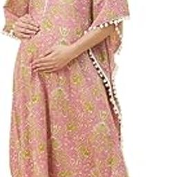 Maternity Cotton Nightdress - Pink Floral Long Kaftan-image-28