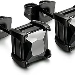 Stainless Steel Mens Womens Cubic Zirconia Stud Earrings Black Piercing 22G 6mm-image-18
