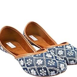 Beautiful Thread Work Punjabi Jutti // Blue Chikan Work Jutti for Women and Girls Nagra Traditional Jutti-image-96