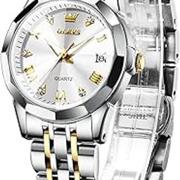 Womens Watch Fashion Dress Diamond Female Watches for Ladies Analog Quartz Stainless Steel Waterproof Luminous Day Date Two Tone Wristwatch-image-98