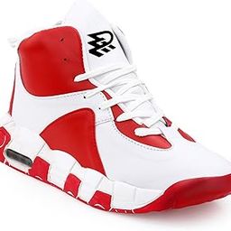 High-Top Basketball Sneakers, Red and White, Athletic Performance Shoes-picture-21