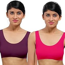 Women's Nylon Blend Wire Free Casual Full-Coverage Bra (Pack of 2) (Po2-BR-Air_Dark Pink, Purple-picture-1
