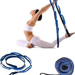 B BOZZBY™ Yoga Belt 8 Loop Option Varient Stretching Strap for Yoga, Pilates, Exercise, Physical Therapy Home Fitness (Blue-Black)- 1 Pcs-image-80