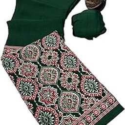 Modal Silk Ajrakh Saree Floral Geometric Beautiful Design Printed Pallu With Blouse Piece-image-12