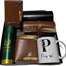 Shopforu8 in 1 Customized Gifts for Man | Men Gift Hamper | Husband, Boyfriend, Brother & Father Birthday, Anniversary and Father?s Day Personalised Wallet Combo Giftset -(Tan)-18