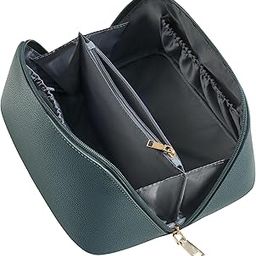 Yarnic Travel Makeup Bag Cosmetic Bag, Large Capacity Toiletry Bag for Women, Portable Pouch Cute Cheetah Make Up Organizer with Divider and Handle, PU Leather, greygreen, Large-25