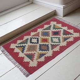 Budhrajrugs Entrance Rug | Table Mat | Pooja Mat | Bedside Runner Rug Vintage Design Wool and Jute Handmade Woven Carpet | Bedroom Or Kitchen Washable Kilim Dhurie Rug- 2x3 Feet-image-9