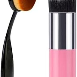 2pc Professional Foundation Brush With Oval Head Makeup Brush for Liquid, Cream & Powder – Ultra-Soft Dense Bristles for Seamless Blending & Full Coverage – Travel-Friendly Makeup Tool – Multi-Color-53
