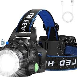 Headlamp Torch, USB Rechargeable Water Resistance 12000 Lumen Ultra Bright Single LED Zoomable Flashlight with Keychain Led Light for Trekking, Camping (Single Led Sensor Headlamp)-image-58