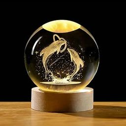 TAMQUSAK 3D Universe Crystal Ball Night Light for Kids 2.4 Inch USB Glass Ball Night Lamp with Wooden Base Fantasy Decoration Crystal Ball Saturn LED Galaxy Planet (Dolphin)-9
