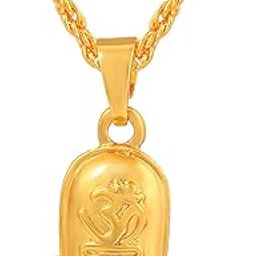 Gold Plated Lord Om & Shivling/Shiv Ling Shiva Symbols Religious Hindu God Pendant Locket Spiritual Jewellery for Men Women-picture-14