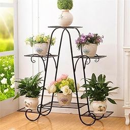 LUXENWOOD Multi-Tiered A-Shape Metal Flower Pot Stand - Indoor 6 Tier Iron Plant Pot Display Rack Plant Pot Holder Tall Plant Flower Shelf for Balcony Living room & Court Garden (Black)-image-29