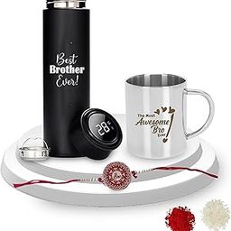 SAVRI Personalized Rakshabandhan Gift Set – Awesome Bro Quote Engraved Ceramic Mug & Name Engraved Black Bottle | Best Gift for Brother, Bhai, Brother-in-Law on Rakhi, Birthday & Special Occasions-image-33