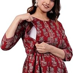 Women's Maternity Dress Feeding Kurti with Zippers-image-122