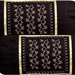 Shri Krishana Fabrics Embroidered Bolsters Cover (Set of 2) (Coffee)-16