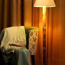 Green Girgit Floor Lamp Brown Ring with Solid White Taper Lamp Shade | Light Decoration for Home | Living Room & Bedroom Bedside Floor Lamp | Wooden Floor Lamp-29