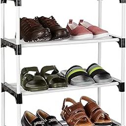 LOTSPEK Footwear Stand & Shelves Shoe Rack for Home | Floor Standing Shoes Shelf | 4 Layer Plastic Foldable Shoe Stand, Shoe Organiser for Home & Office (Black, PVC)-3