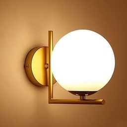 DECOFOLD Corded Electric, White, Golden Modern Wall Lamp Iron Glass Globe Lampshade Bedroom Wall Light-2