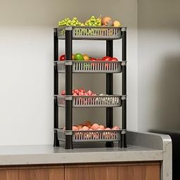 FOROLY Multipurpose Foldable Plastic Storage Rack Basket Stand for Home, Office and Kitchen (Grey, 4 Layer)-image-63