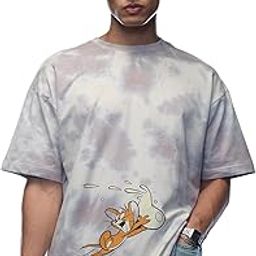 Men Official Tom & Jerry: The Chase Grey Printed Oversized T-Shirts-image-5