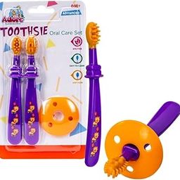 Adore Toothsie Baby Toothbrush |Oral Kit with Soft Chewable Bristle Beginner Brushing | Silicone Toothbrush for Toddler Kids (2Pcs) (Purple, Standerd)-77