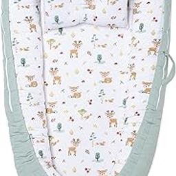 Haus & Kinder Baby Sleeping Bag|Cotton Bedding Set For Infants And New Born Baby|Carry Nest And Portable Bassinet For 0-24 Months|Sleeping Pod Bed (Whimsical Woodland) - 150 Tc,Multicolor,Pillow Cover-30
