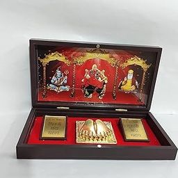 Guru Ji Charan Paduka |Guruji Swaroop |Wooden Gold Plated | Guru Ji Devotional Charan Paduka | Guru Ji Prayer Box With Mahadev And Waheguru (Large Size), Round-48