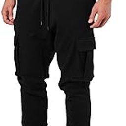 Men's Cotton Solid Men Stylish Cargo Black Track Pants-16