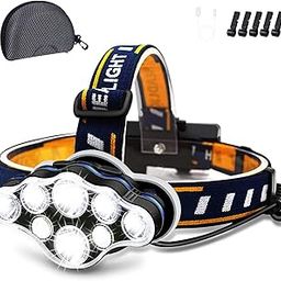 Rechargeable Headlamp, 8 LED Headlamp Flashlight 18000 Lumen 8 Modes with White Red Lights USB Cable 2 Batteries, Waterproof Head Lamp for Outdoor Camping Cycling Running Fishing, Abs-image-49