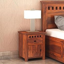 Solid Sheesham Wood Bedside Table with Drawer and Cabinet Storage End Table Sofa Side Table for Living Room Home and Office - (Honey Finish)-15