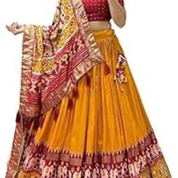 Women's Lehenga Choli | Tussar Silk With Patola Print with Foil Work With Solid And Unstitched Blouse Lehenga Choli With Dupatta-image-53