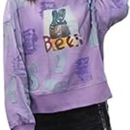 Casual Oversized Sweatshirt in a Pastel Purple Shade with a Trendy Graphic Print | Purple Color | Free Size-image-82