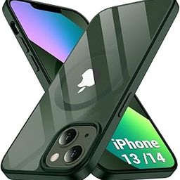 TheGiftKart Ultra-Hybrid Back Cover Case for iPhone 13 / iPhone 14 Compatible with MagSafe | Camera Protection | Crystal Clear Transparent Back Cover for iPhone 13 / iPhone 14 (PC & TPU, Green Bumper)-image-6