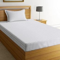 Money Home Decor Cotton Satin Stripe Single Bedsheet with Pillow Cover, 60x90 Inches, White-image-99