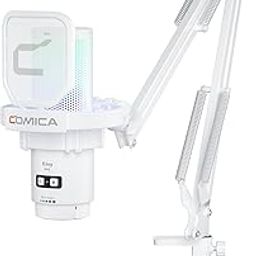 COMICA EJoy Uni USB Microphone for PC Gaming, Streaming, Podcast, YouTube, with Noise Cancellation, Mute, Gain, Monitoring - Condenser Mic for PS5, PS4, Mac, Computer (Boom Arm Mic) - White-4