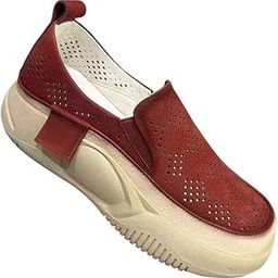 LOOM TREE Women's Platform Sneakers Walking Shoes Soft Nonslip Lightweight Sports Shoes 38 Red-image-24