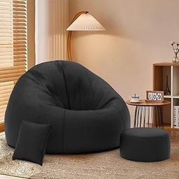 Pi Bean Bags with Beans Filled XXXXXL Bean Bag Pi Originals - Sofa Bean Bag with Cushion and Footrest - Official : BeanElysium Range - Comfort Level : Basic - (Matching Cushion Round : Black)-picture-22